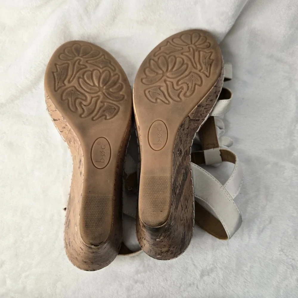 White Floral Wedge Sandals Cork Platform Strappy Summer Shoes Women Size 8